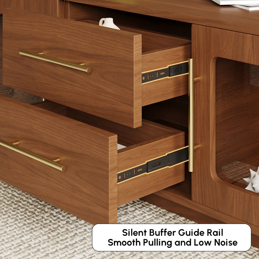 Konferenční stolek Arune 1200 mm s klenutými skleněnými dveřmi s úložným prostorem a LED obrázek okna