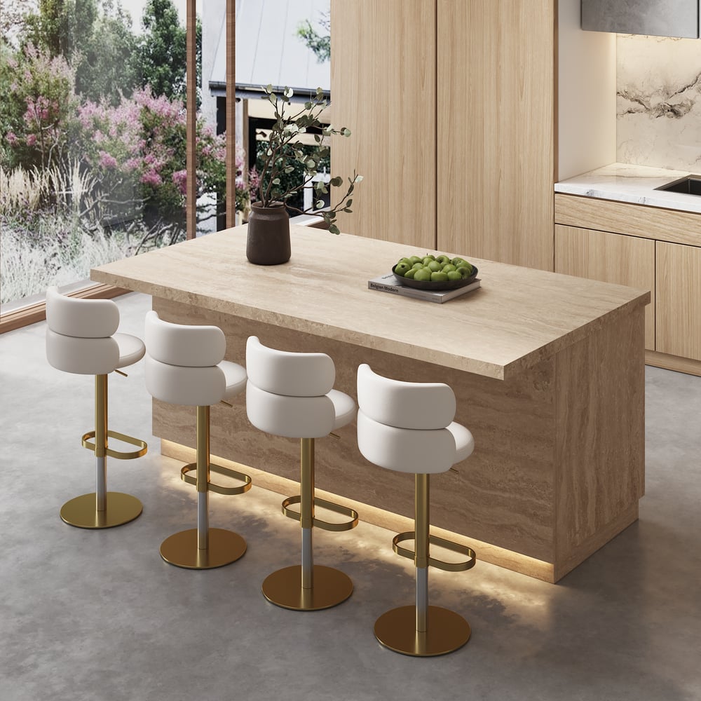 72" Japandi Style Wood Kitchen Island with Multi-Storage and LED Light Matte Travertine window image