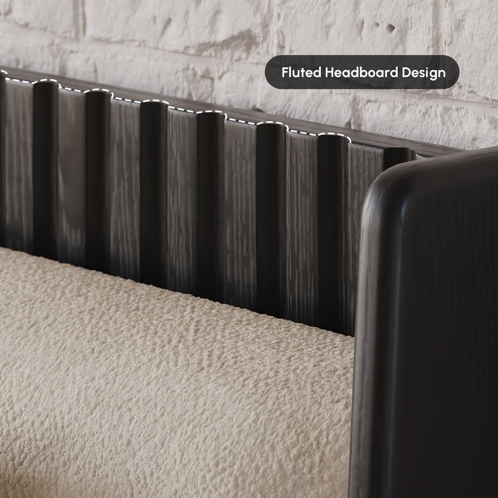 Modern Solid Wood King Upholstered Bed & 2 Drawer Ash Wood Nightstand Set window image