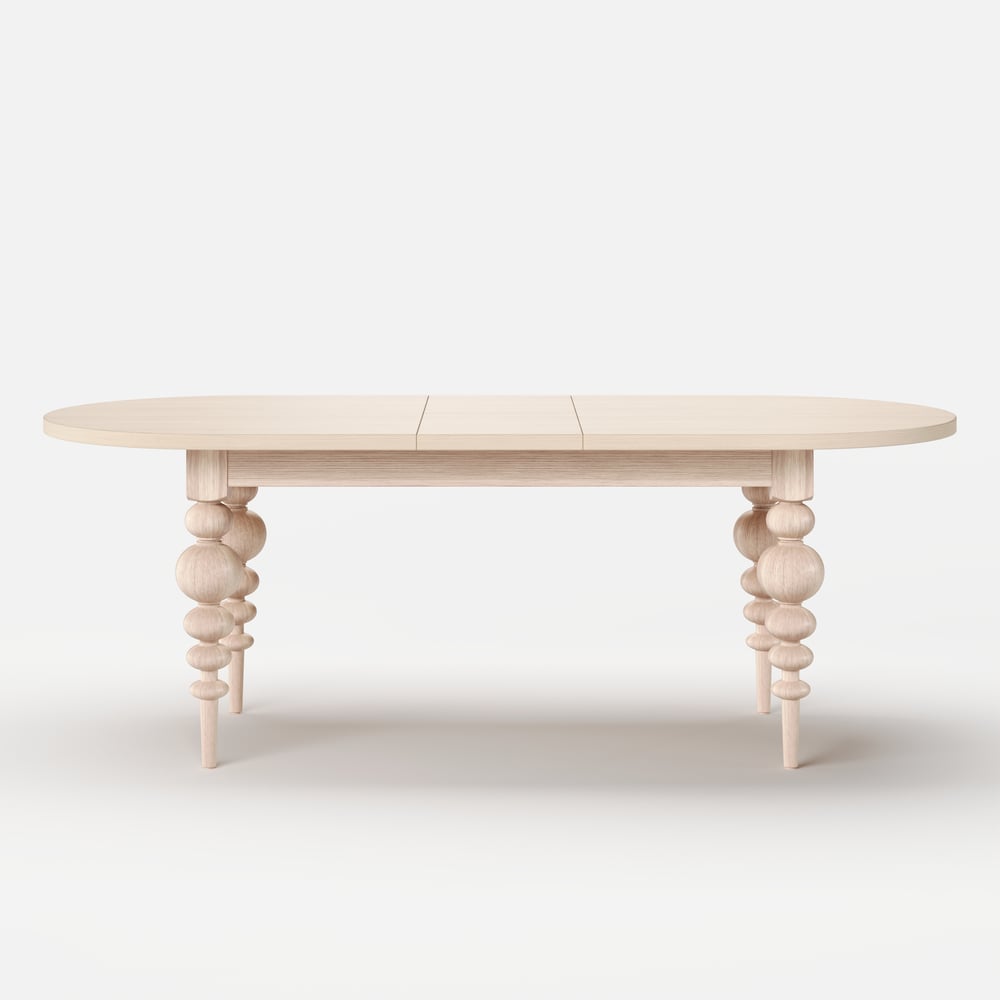 67"-79" Mid-Century Oval Extendable Dining Table Whitewash Seats 4-8 People window image