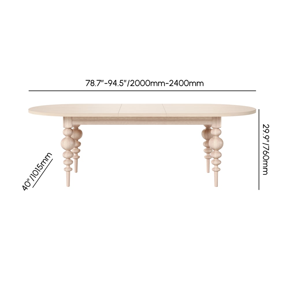 79"-94" Mid-Century Oval Extendable Dining Table Whitewash Seats 6-10 People weights dimensions image