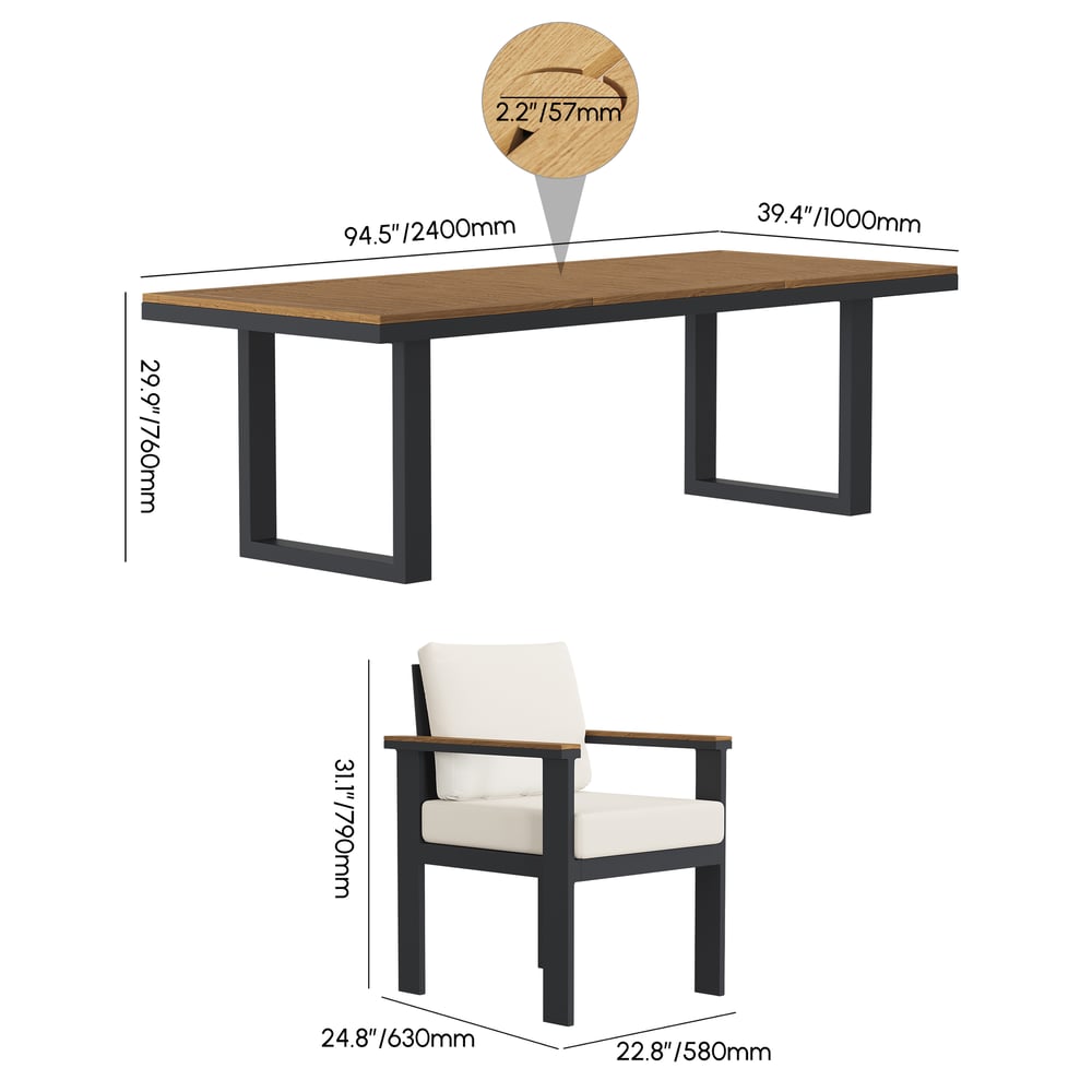 6 - Person Rectangle Wood & Aluminum Outdoor Patio Dining Table Outdoor 6 Dining Chairs weights dimensions image