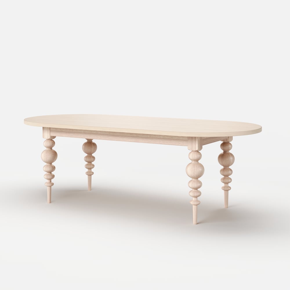 79"-94" Mid-Century Oval Extendable Dining Table Whitewash Seats 6-10 People window image