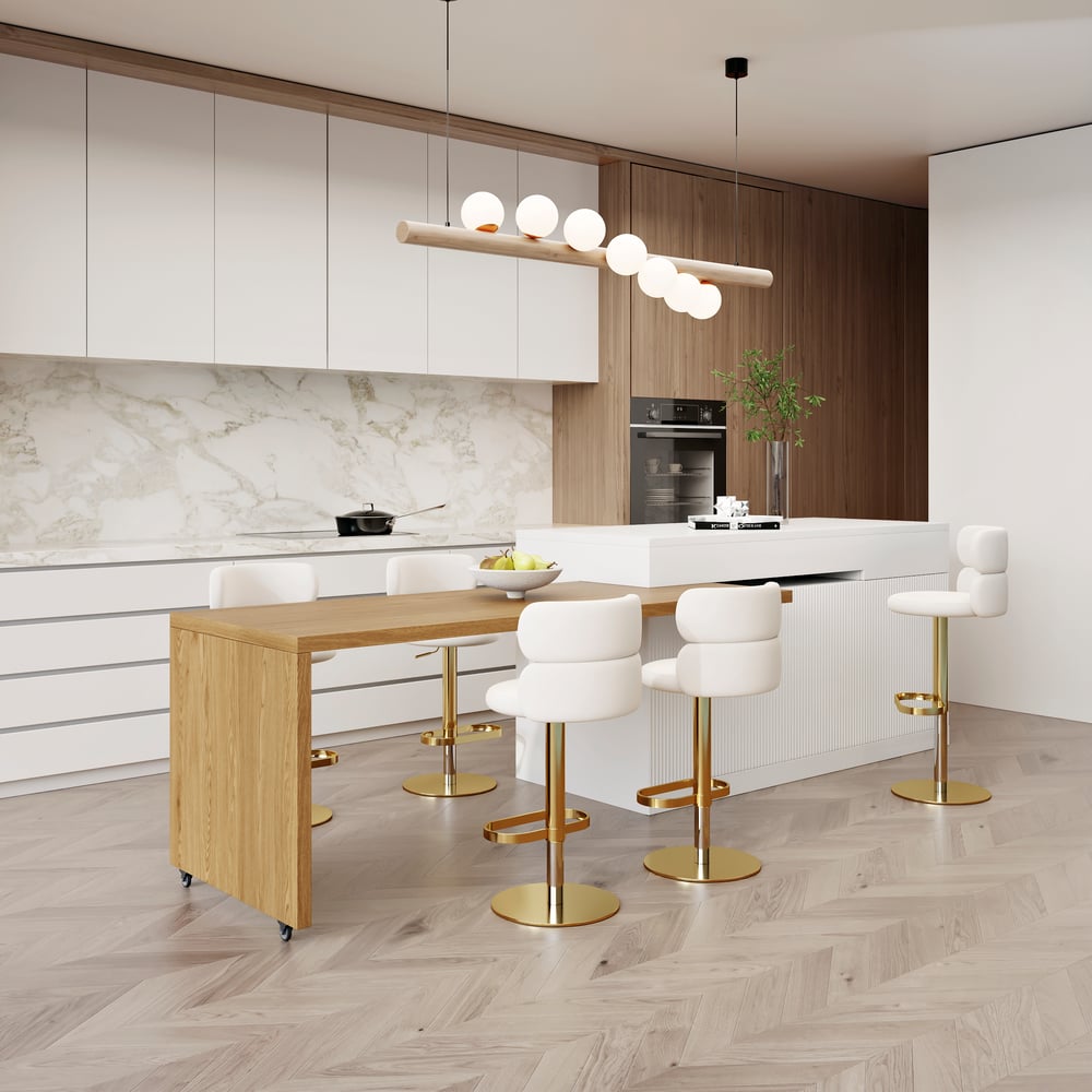 81''-106" Extendable Natural&White Kitchen lsland with Doors&Drawers Marble Pattern Top window image