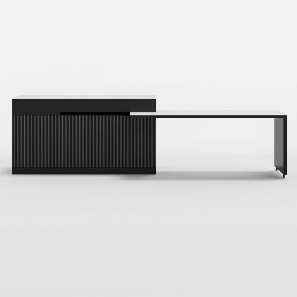 81''-106" Extendable Kitchen lsland with Doors&Drawers Black & White Sintered Stone Top window image