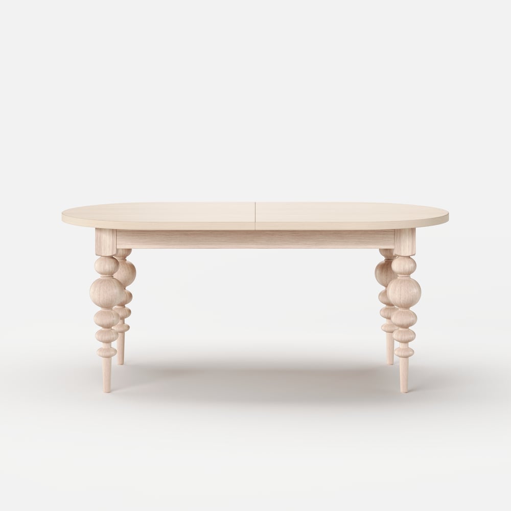 67"-79" Mid-Century Oval Extendable Dining Table Whitewash Seats 4-8 People window image