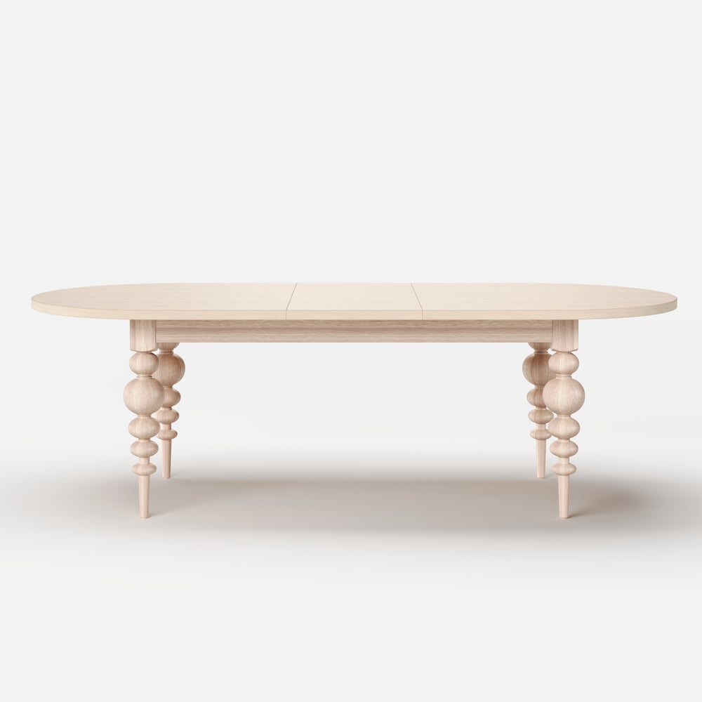 79"-94" Mid-Century Oval Extendable Dining Table Whitewash Seats 6-10 People window image