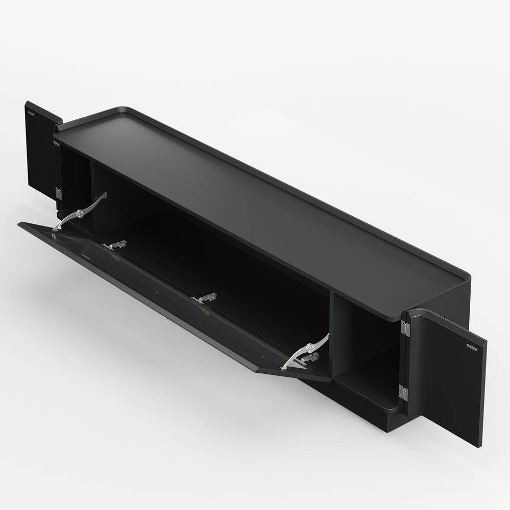 79" Black Glass Door TV Stand with Storage and LED window image