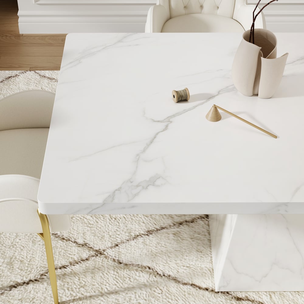 79" Modern Rectangular Sintered Stone Dining Table, Indoor/Outdoor, Seats 6-8 window image