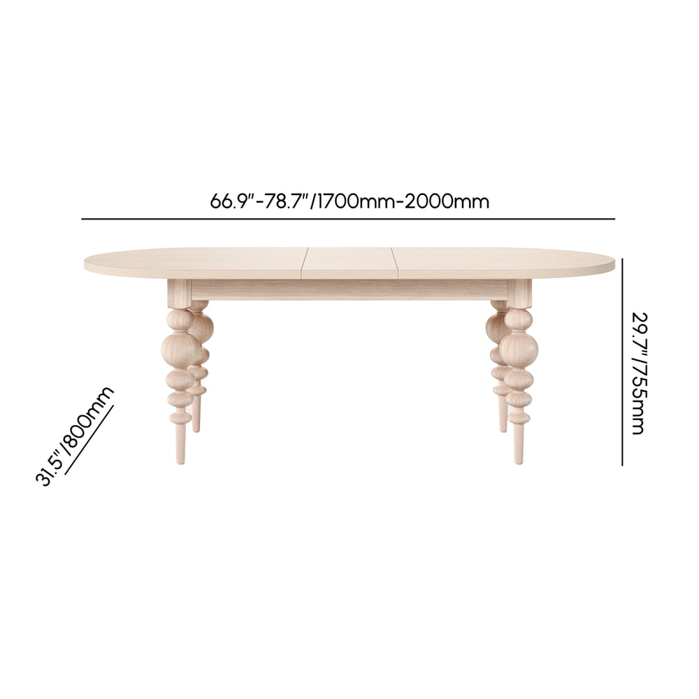 67"-79" Mid-Century Oval Extendable Dining Table Whitewash Seats 4-8 People weights dimensions image
