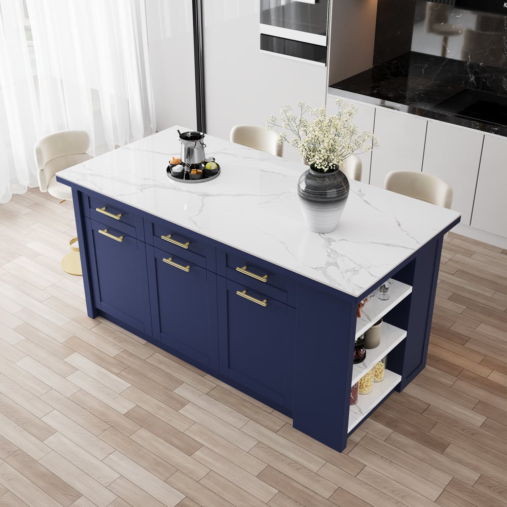 70.9" Modern Style Sintered Stone Kitchen Islands with Multi-Storage Blue window image