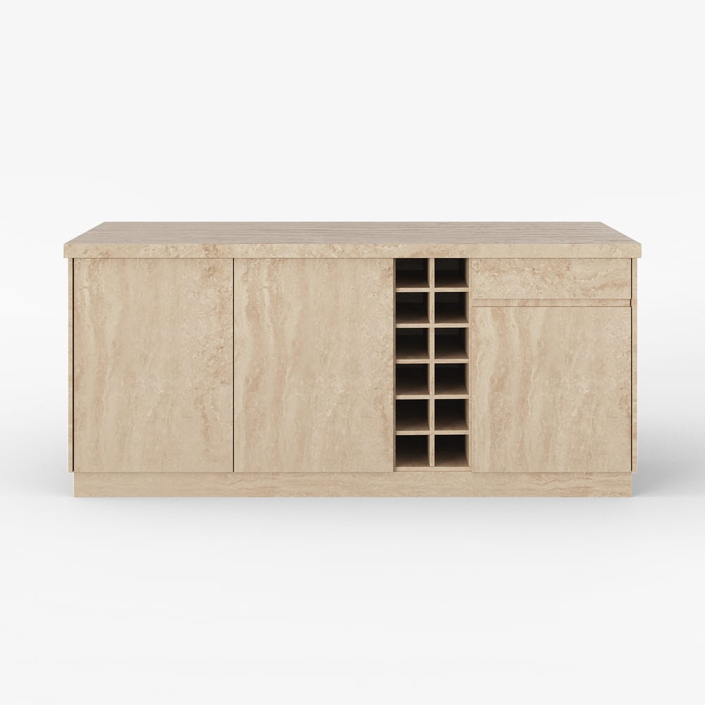 72" Japandi Style Wood Kitchen Island with Multi-Storage and LED Light Matte Travertine window image