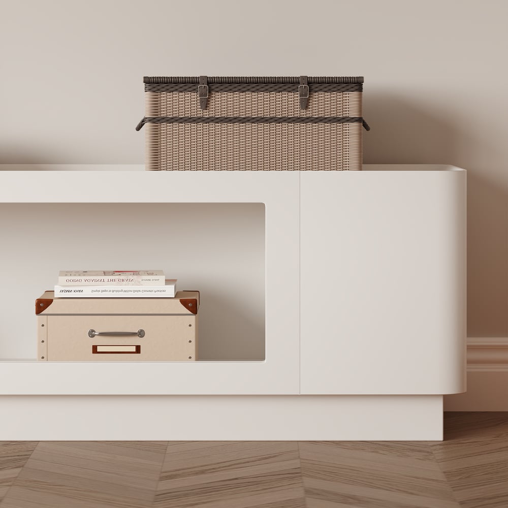 79" White Glass Door TV Stand with Storage and LED window image