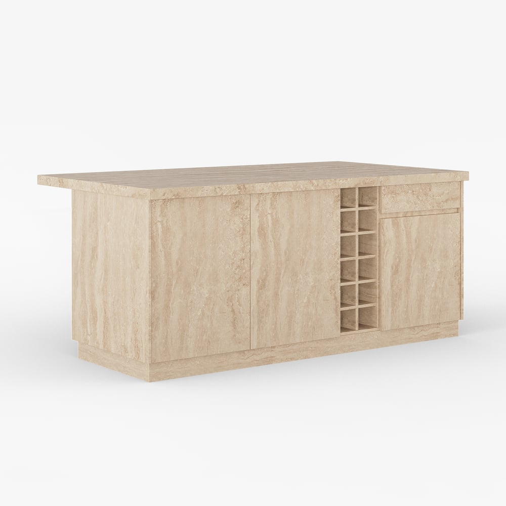 72" Japandi Style Wood Kitchen Island with Multi-Storage and LED Light Matte Travertine window image