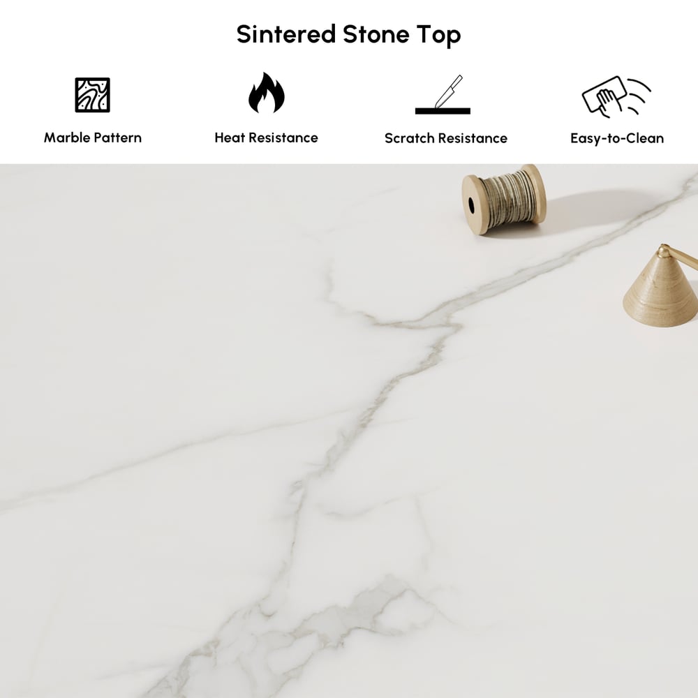 79" Modern Rectangular Sintered Stone Dining Table, Indoor/Outdoor, Seats 6-8 window image