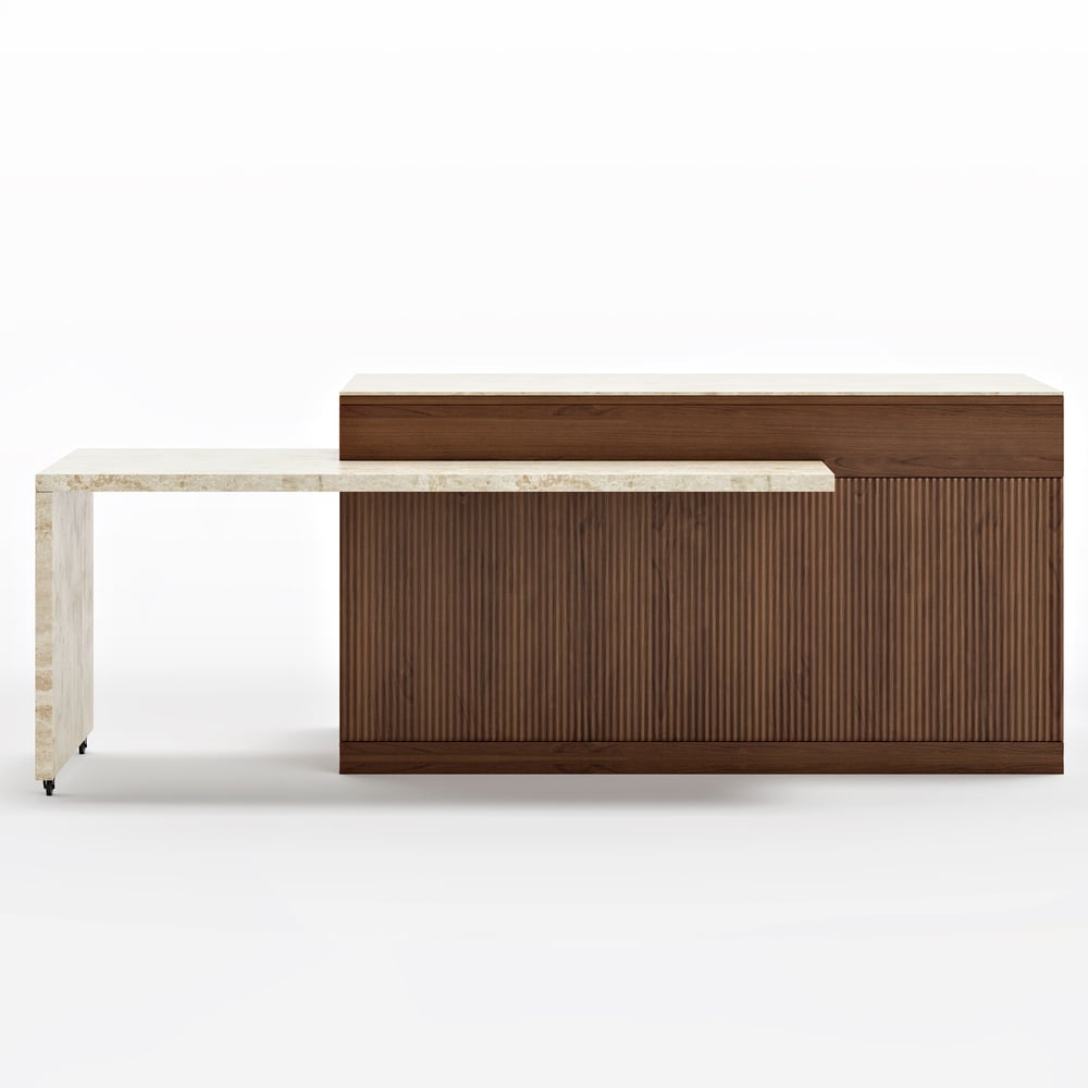 81''-106" Extendable Walnut Kitchen lsland with Doors&Drawers Marble Pattern Top window image