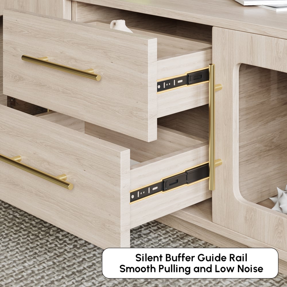 Arune 1200 mm salontafel met gebogen glazen deuren, opbergruimte en LED Vensterafbeelding