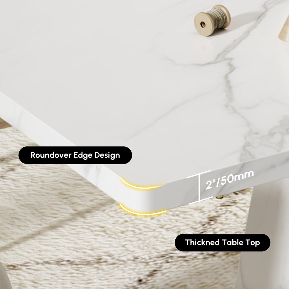 79" Modern Rectangular Sintered Stone Dining Table, Indoor/Outdoor, Seats 6-8 window image