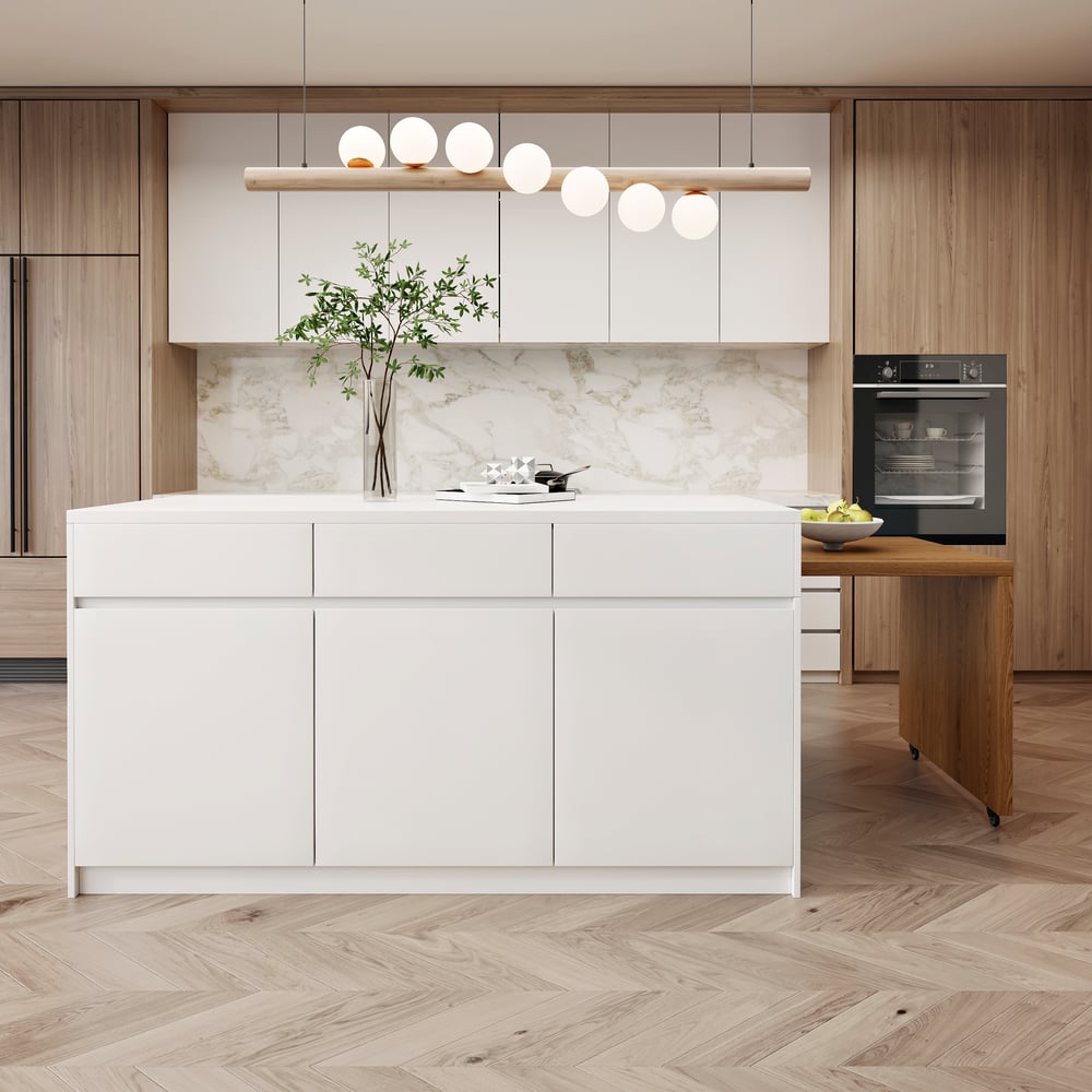 81''-106" Extendable Natural&White Kitchen lsland with Doors&Drawers Marble Pattern Top window image