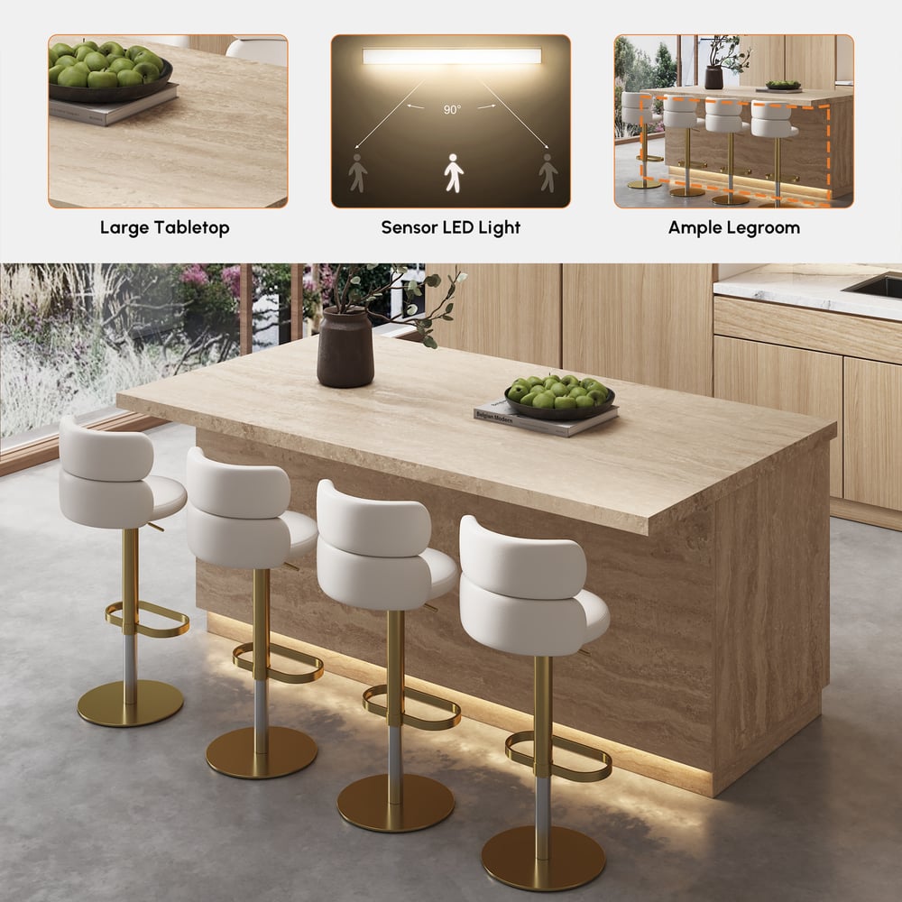 Island & Stool Set 72" Japandi Wood Kitchen Island with 2 Counter Stools window image