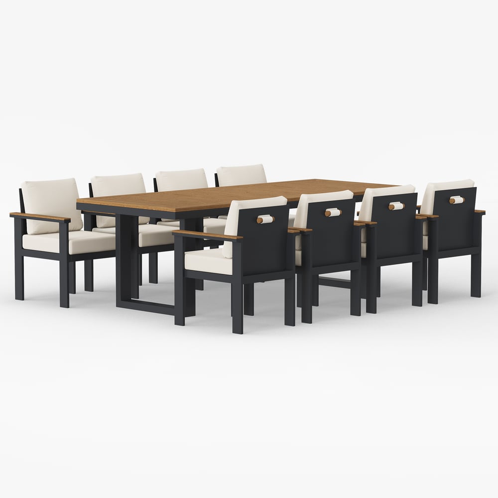 9 Pieces Rectangle Wood & Aluminum Outdoor Patio Dining Set for 8 Person window image