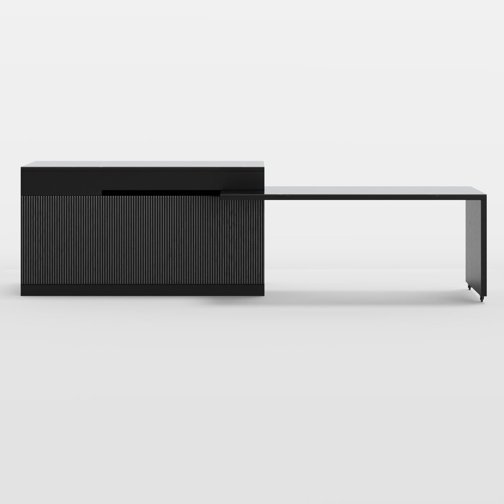 81''-106" Extendable Kitchen lsland with Doors&Drawers Black Sintered Stone Top window image