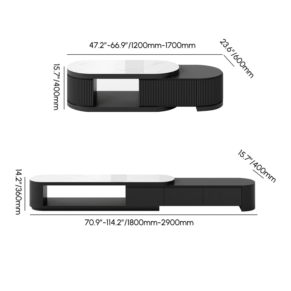 Ensemble meuble TV extensible et table basse Velar 1800 mm Poids, dimensions, image