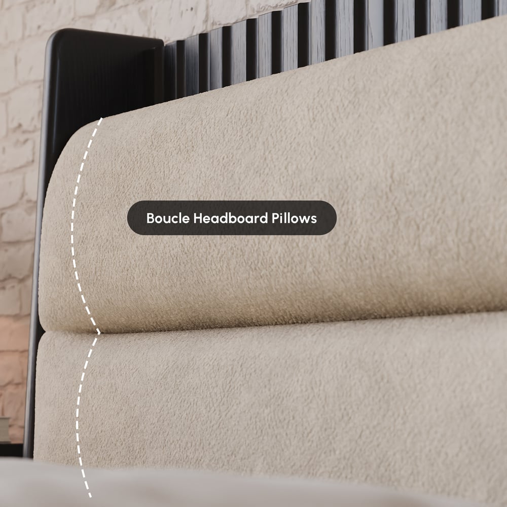 Modern Solid Wood King Upholstered Bed & 2 Drawer Ash Wood Nightstand Set window image