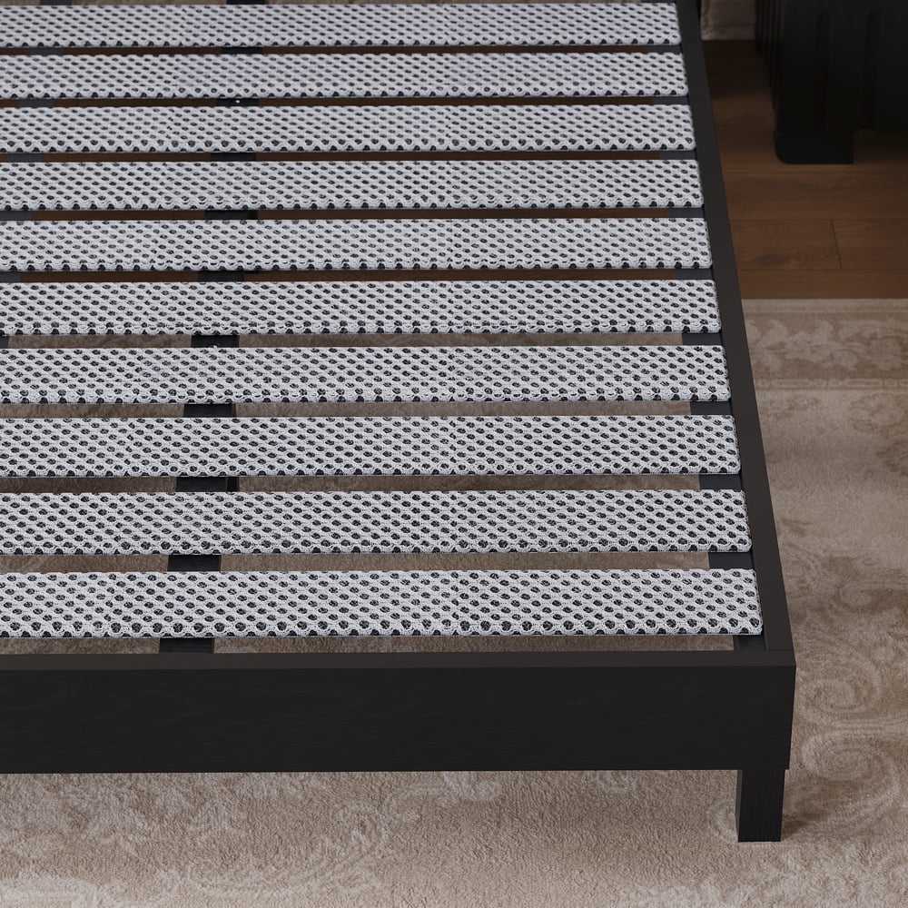 Modern Black Queen Size Solid Wood Bed with Boucle Headboard Pillows window image