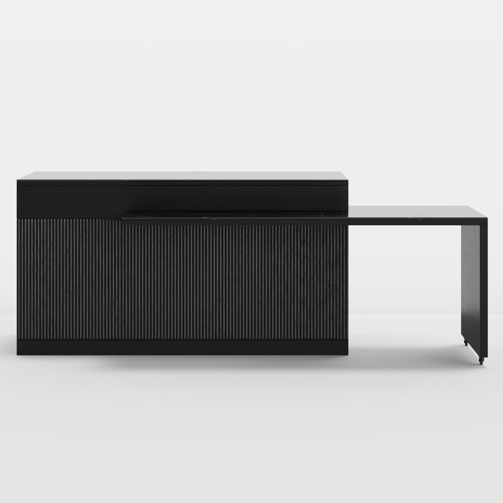 81''-106" Extendable Kitchen lsland with Doors&Drawers Black Sintered Stone Top window image