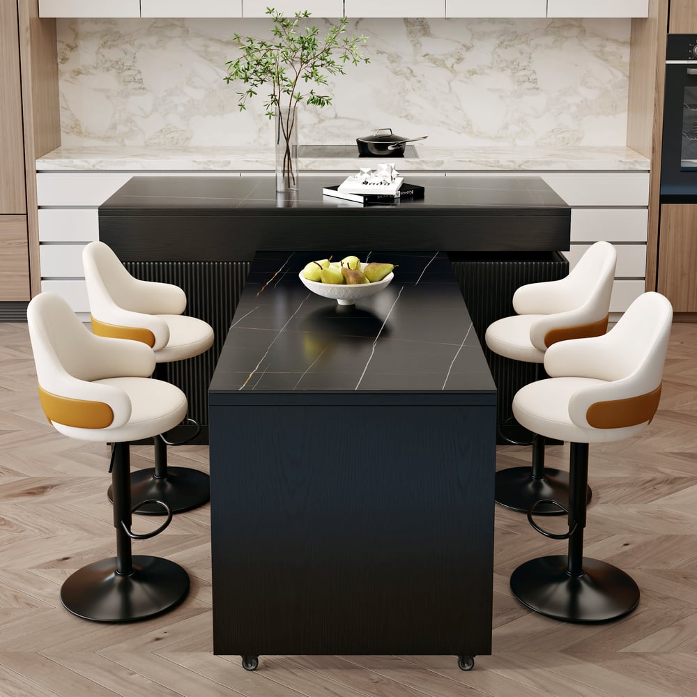 81''-106" Extendable Kitchen lsland with Doors&Drawers Black Sintered Stone Top window image