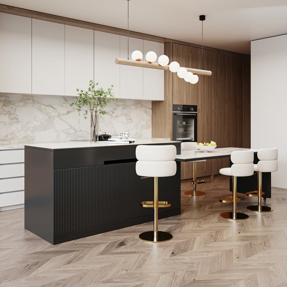 81''-106" Extendable Kitchen lsland with Doors&Drawers Black & White Sintered Stone Top window image