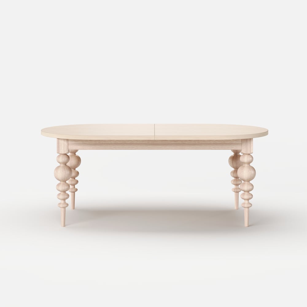 79"-94" Mid-Century Oval Extendable Dining Table Whitewash Seats 6-10 People window image