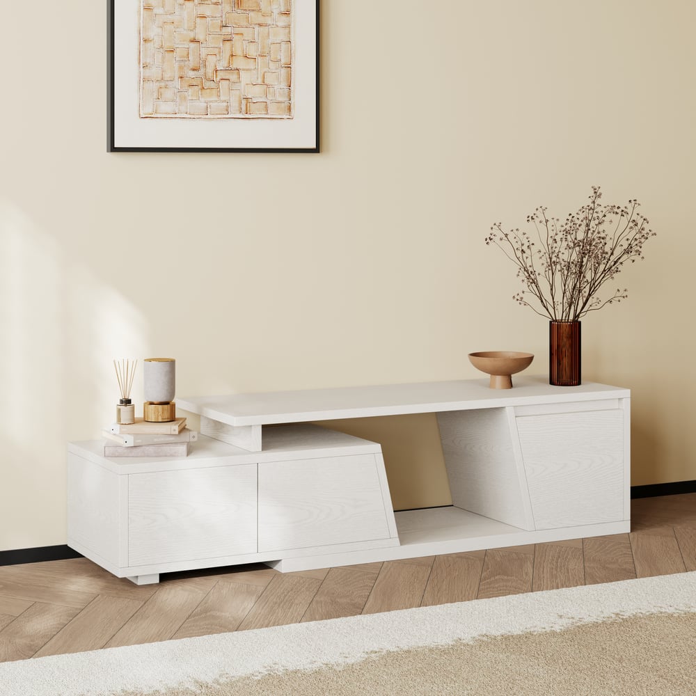 Fero White Extendable TV Stand with 3 Drawers(47"-71") window image