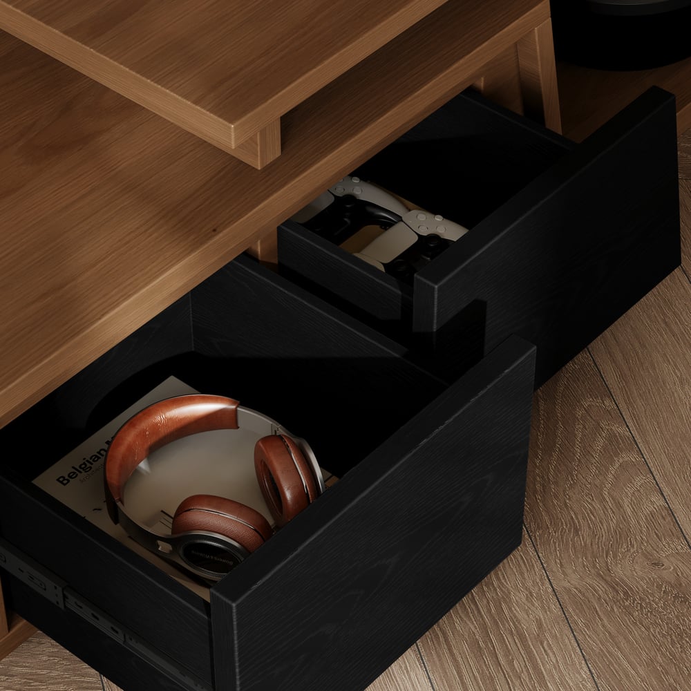 Fero Black & Walnut Extendable TV Stand with 3 Drawers(47"-71") window image