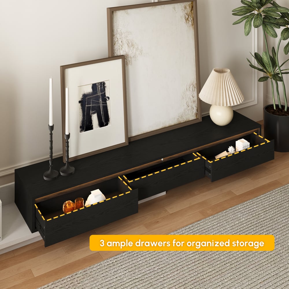 Fero White & Black Extendable TV Stand with Bookcase & LED Lighting(98"-155") window image