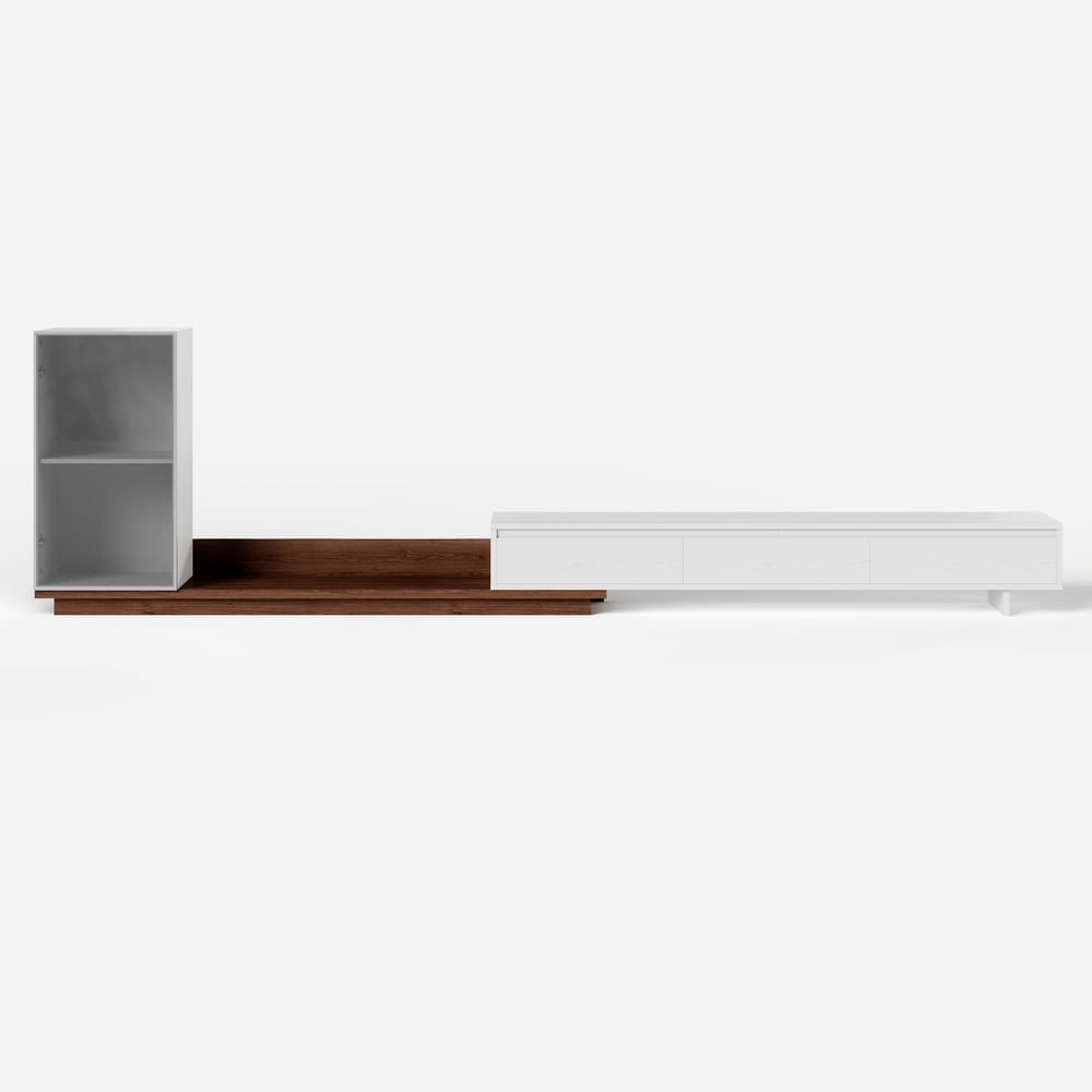 Fero White & Walnut Extendable TV Stand with Bookcase & LED Lighting(98"-155") window image