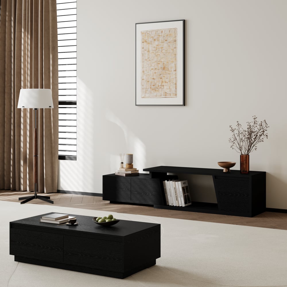 Fero Black Extendable TV Stand with 3 Drawers(1200mm-1800mm) window image