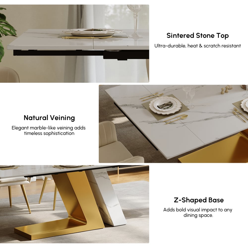 78.7-94.5" Modern Extendable Sintered Stone Dining Table Seats 6-10 People window image