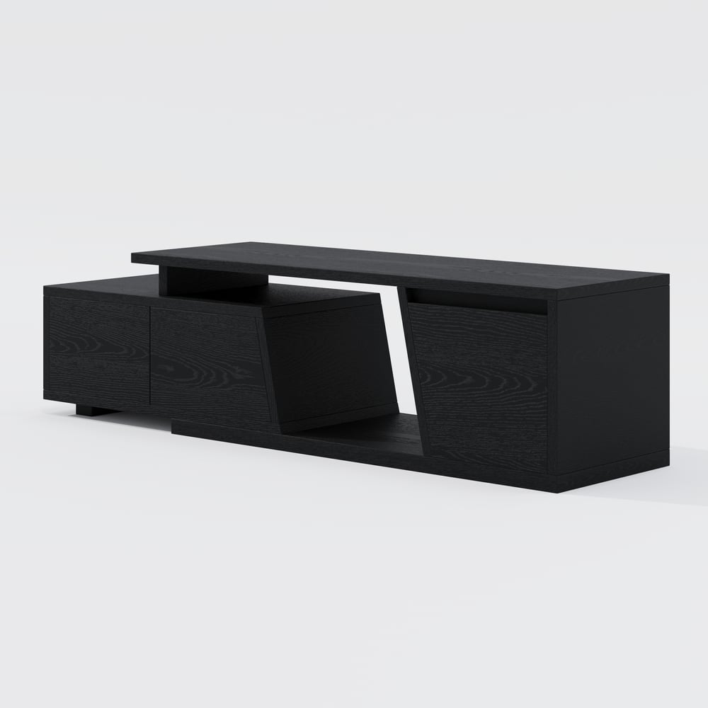 Fero Black Extendable TV Stand with 3 Drawers(1200mm-1800mm) window image