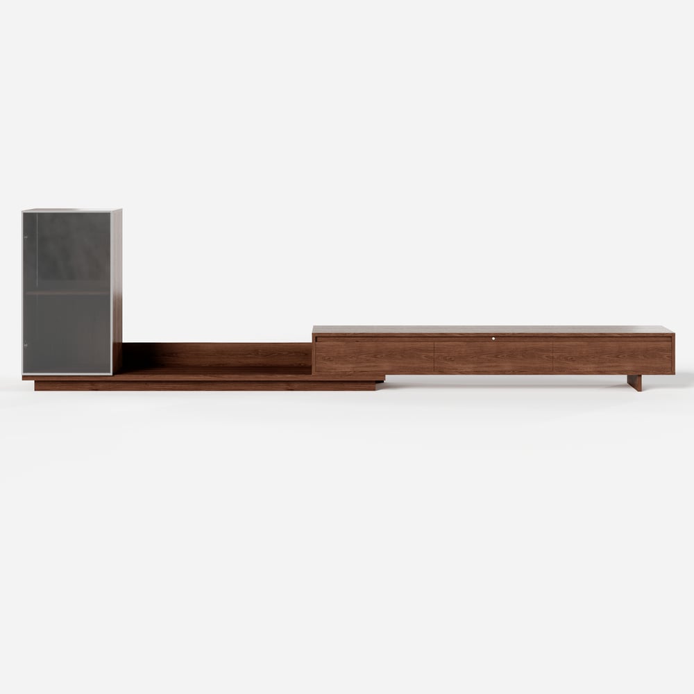 Fero Walnut Extendable TV Stand with Bookshelves & Light(2500mm-3930mm) window image