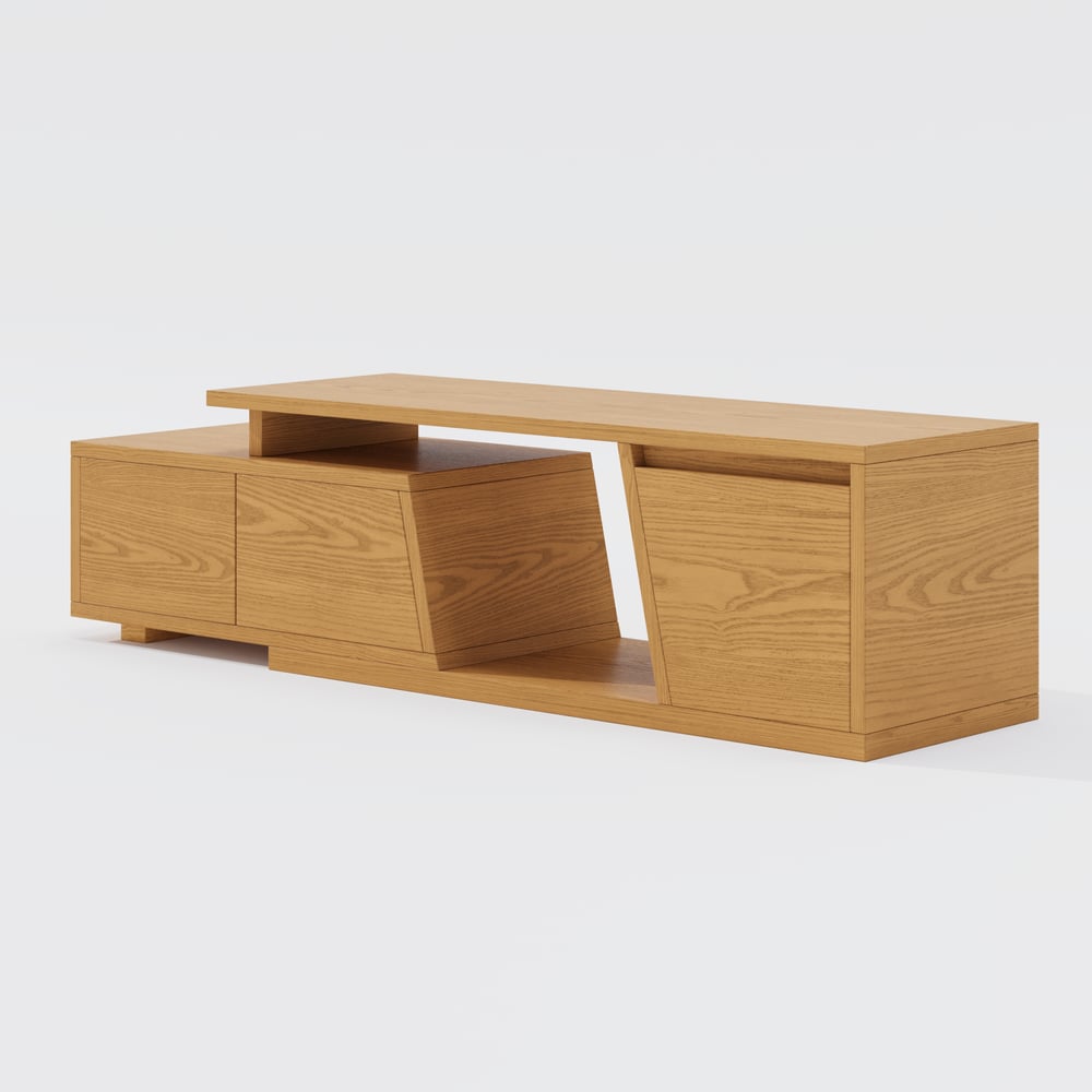 Meuble TV extensible Fero Natural avec 3 tiroirs (1200 mm-1800 mm) image de fenêtre