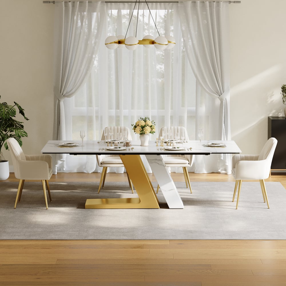 78.7-94.5" Modern Extendable Sintered Stone Dining Table Seats 6-10 People window image