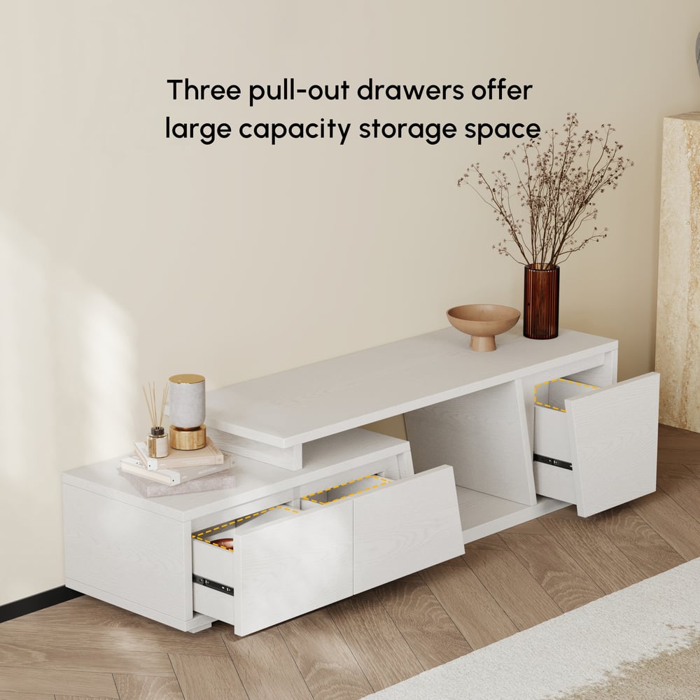 Fero White Extendable TV Stand with 3 Drawers(47"-71") window image
