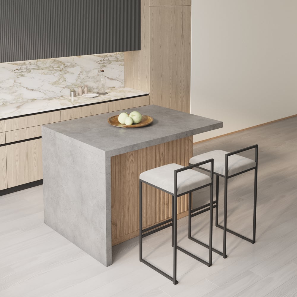 50" Modern Kitchen Island Gray Laminate & 2 Counter Stools Set Storage Cabinet window image