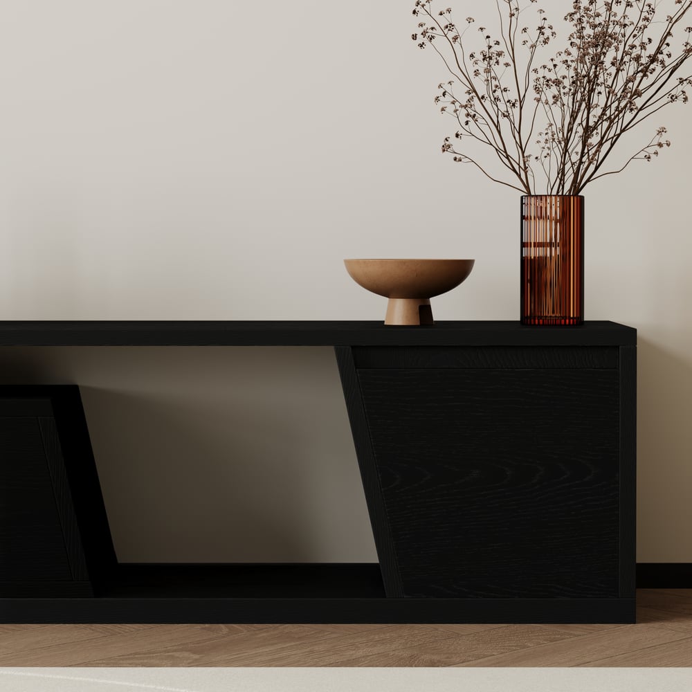 Fero Black Extendable TV Stand with 3 Drawers(1200mm-1800mm) window image