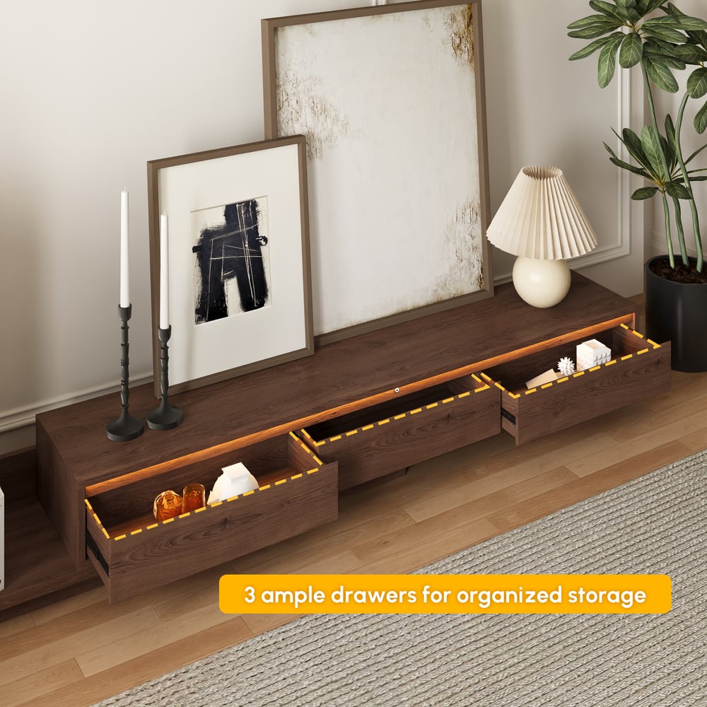 Fero Walnut Extendable TV Stand with Bookshelves & Light(2500mm-3930mm) window image