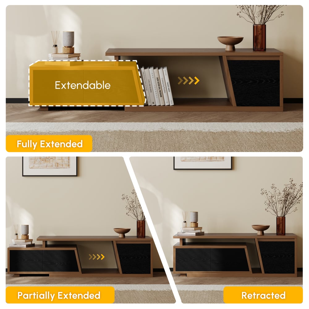 Fero Black & Walnut Extendable TV Stand with 3 Drawers(47"-71") window image