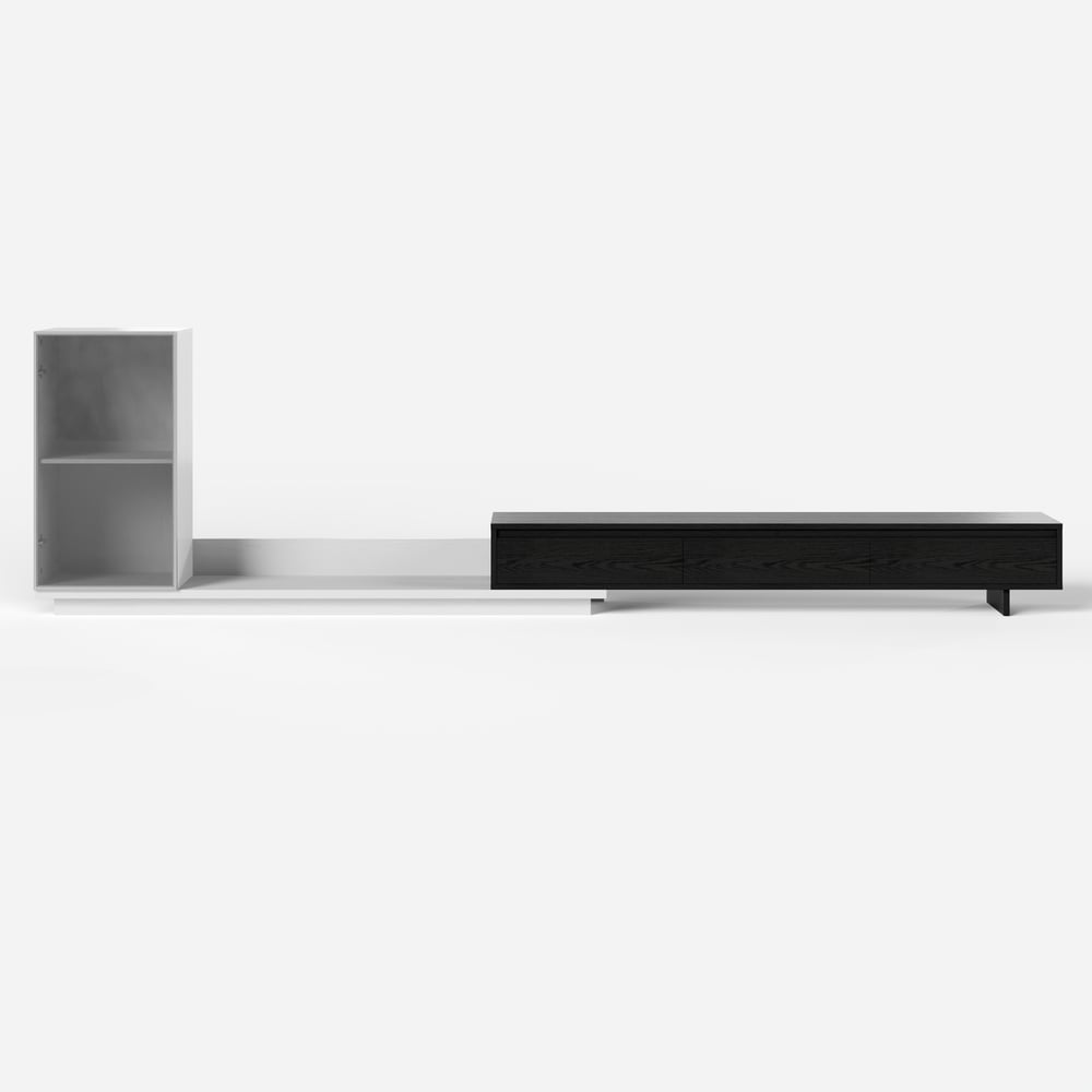 Fero White & Black Extendable TV Stand with Bookcase & LED Lighting(98"-155") window image