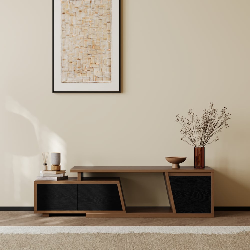 Fero Black & Walnut Extendable TV Stand with 3 Drawers(47"-71") window image